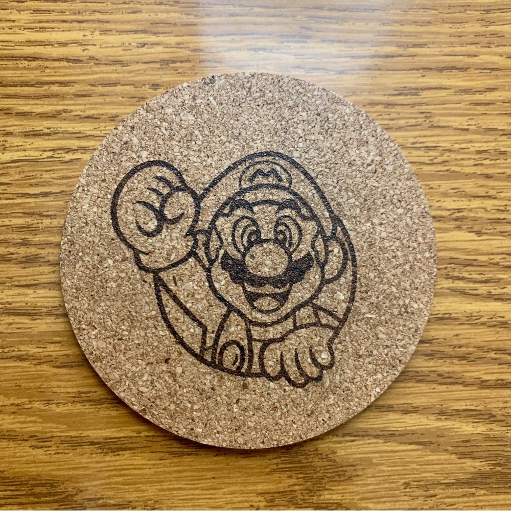 Mario Laser Engraved Cork Coaster